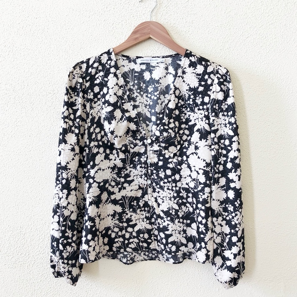Rebecca Minkoff Black and White Floral Blouse S